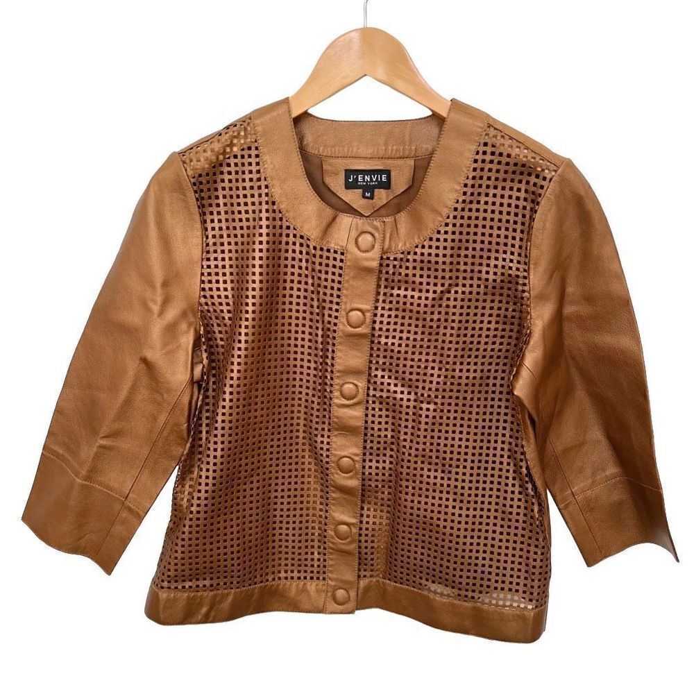 J’Envie Leather Jacket Metallic Copper 3/4 length sleeves snaps size women’s M